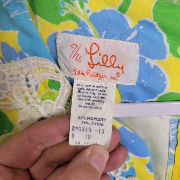 Vintage "The Lilly" by Lilly Pulitzer Hawiaan Floral Print Shift Dress Lace Trim - Picture 8 of 11